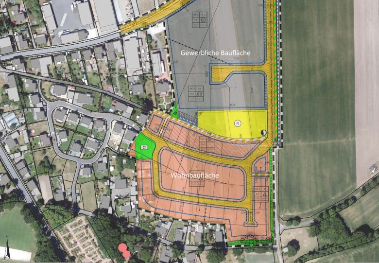 Baugebiet Königstal II in Milte Montage eines Luftbildes und des Bebauungsplanes Königstal II in Milte