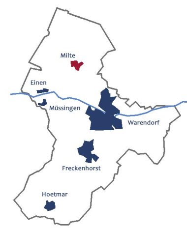 Milte die Lage des Ortsteils Milte im Stadtgebiet